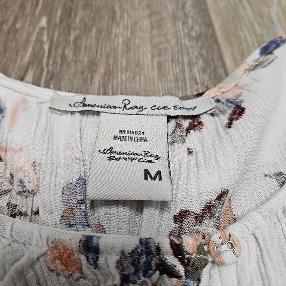 American Rag Floral Ruffle Button Up Peasant Relaxed Fit Top Women's Medium Boho - Picture 6 of 9